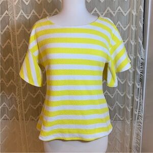 💛 Anthropologie Bright Yellow & White Stripe Flutter Sleeve Top - Like New 💛